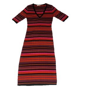 Trina Turk Striped Knit Sweater Dress V-Neck Short Sleeve Multicolor Sheath